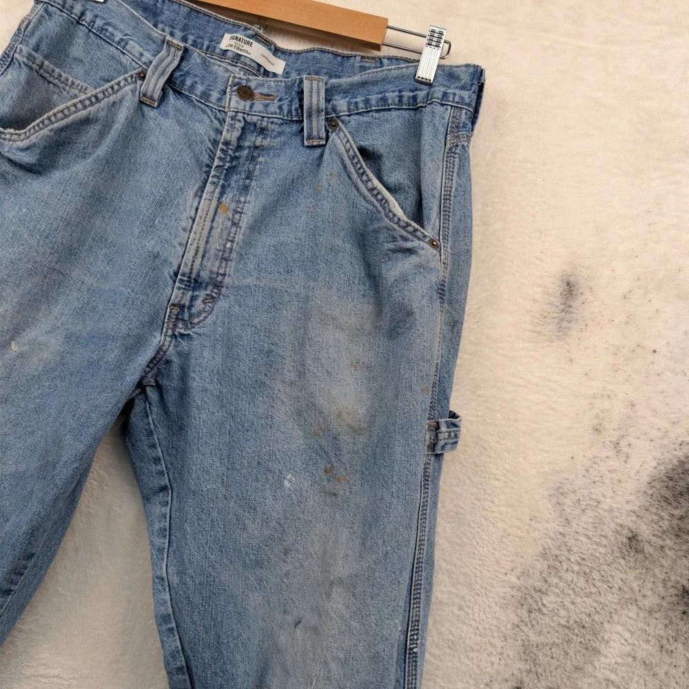 Signature Levi Strauss Carpenter Jeans Mens 36x30 Blue Workwear Relaxed Straight
